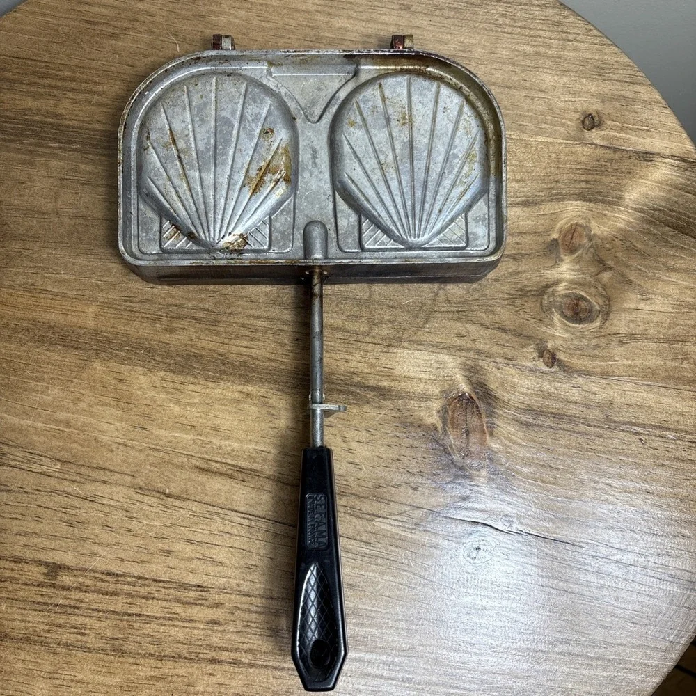 Vintage SEFAMA French Shell Sandwich Waffle Maker - Aluminum Croque Monsieur